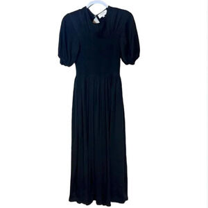 La Ligne Blanca Black Smocked Puff Sleeve Maxi Dress size XS